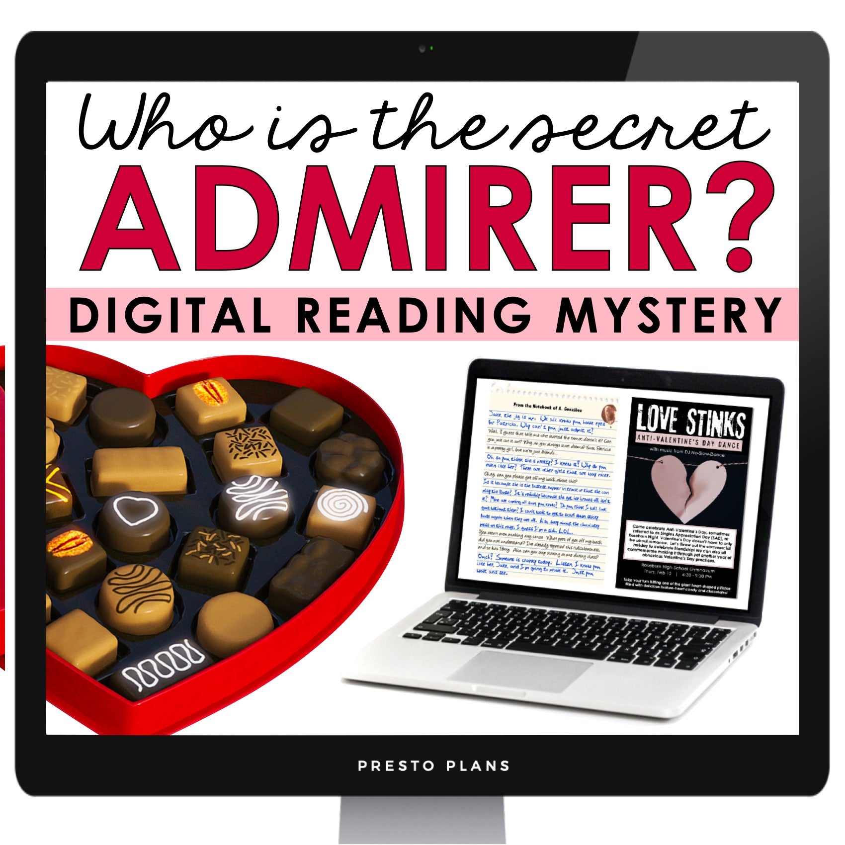Valentine's Day Close Reading Mystery Digital Inference Activity Secre –  Presto Plans