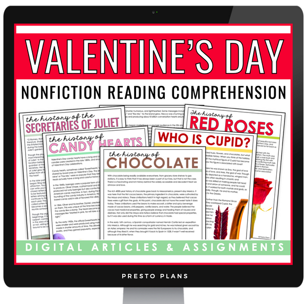 Valentine's Day Nonfiction Reading Comprehension - Digital Assignments