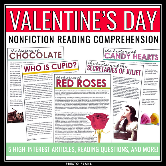 Valentine's Day Nonfiction Reading Comprehension - Articles and Assignments