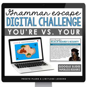Homophones Escape Room Digital Grammar Game, Slides, & Quiz - You're vs. Your