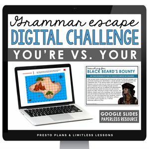 HOMOPHONES YOUR VS YOU’RE GRAMMAR ACTIVITY DIGITAL GOOGLE ESCAPE CHALLENGE