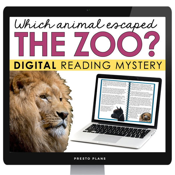 Close Reading Digital Mystery Inference Activity - Animal Zoo Escape