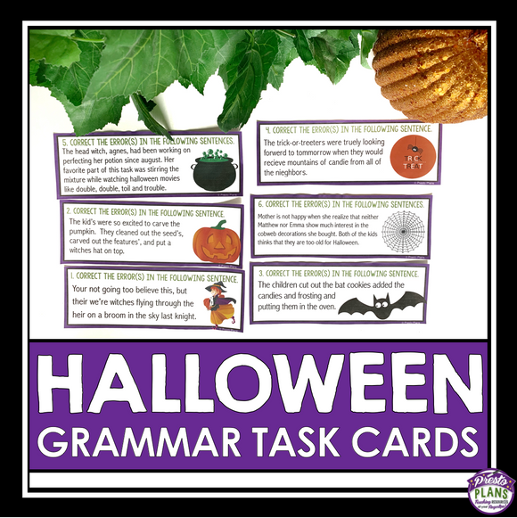 HALLOWEEN GRAMMAR TASK CARDS ACTIVITY