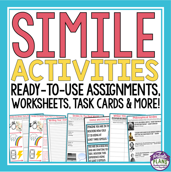 SIMILE ACTIVITIES, ASSIGNMENTS, TASK CARDS & MORE!