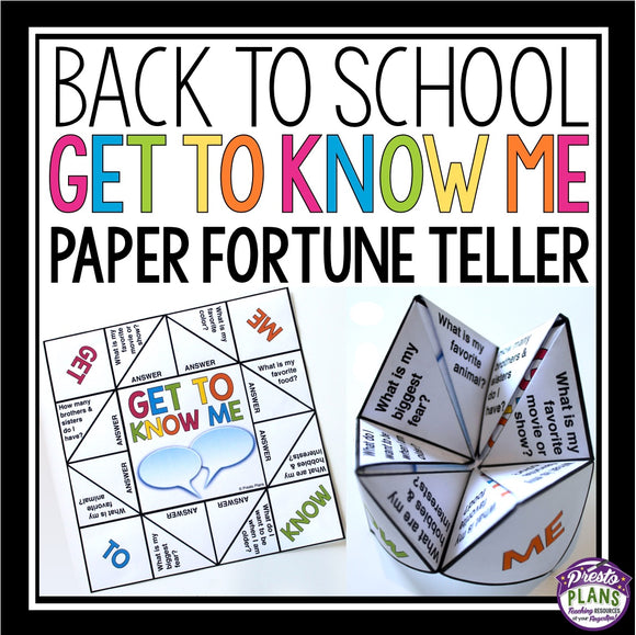 BACK TO SCHOOL ACTIVITY: GET TO KNOW ME FORTUNE TELLER