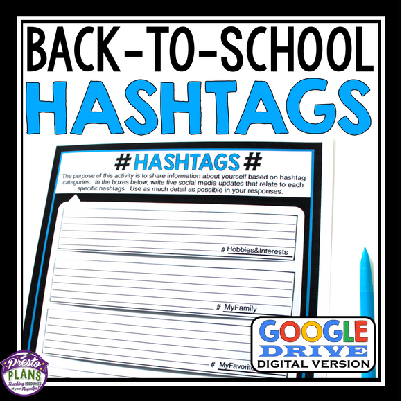 BACK TO SCHOOL DIGITAL ACTIVITY: HASHTAGS (GOOGLE DRIVE)