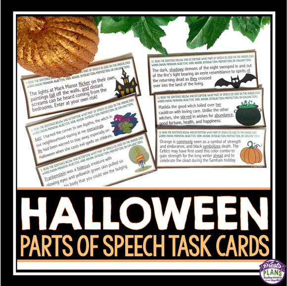 HALLOWEEN PARTS OF SPEECH TASK CARDS ACTIVITY