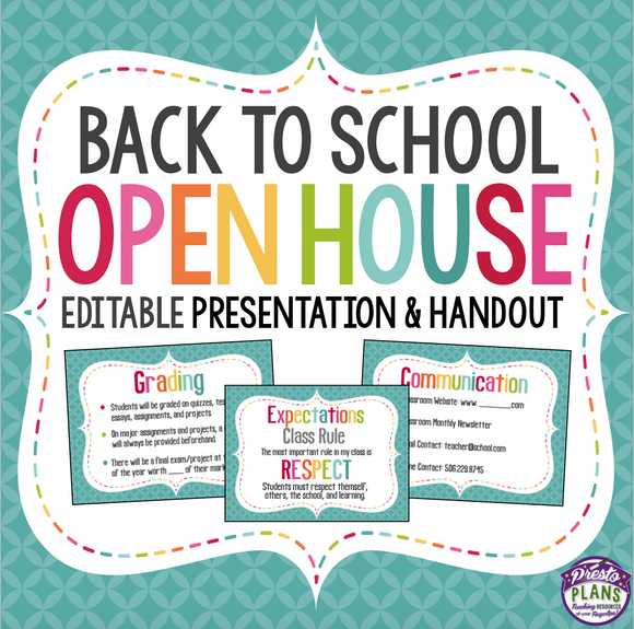 BACK TO SCHOOL MEET THE TEACHER NIGHT PRESENTATION AND HANDOUT (OPEN HOUSE)