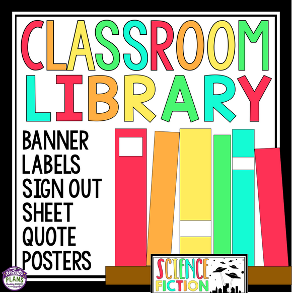 CLASSROOM LIBRARY - NOVEL GENRE LABELS, POSTERS, SIGN OUT SHEET