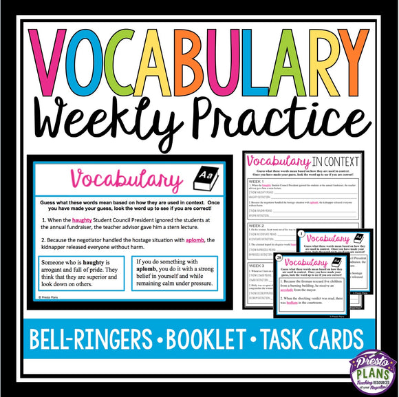 VOCABULARY PRACTICE (TEST PREP): BELL RINGERS & TASK CARDS