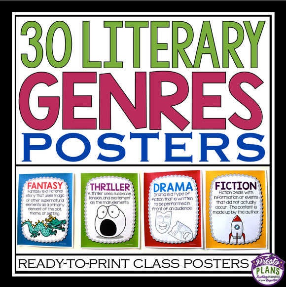 Literary Genre Posters - Back to School ELA Reading Genre Bulletin Board Decor