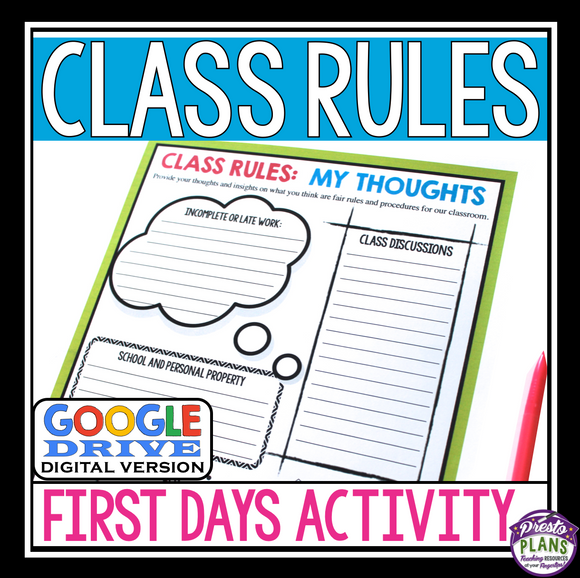 BACK TO SCHOOL RULES DIGITAL ACTIVITY FOR GOOGLE DRIVE / GOOGLE CLASSROOM