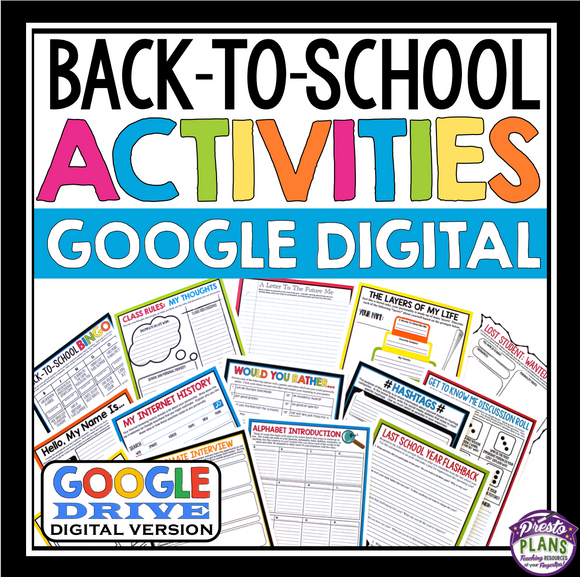 BACK TO SCHOOL DIGITAL ACTIVITIES AND ASSIGNMENTS (USE WITH GOOGLE DRIVE)