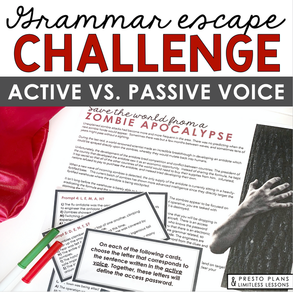 ACTIVE VS. PASSIVE VOICE GRAMMAR ACTIVITY INTERACTIVE ESCAPE CHALLENGE