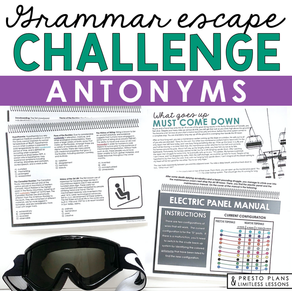 ANTONYMS GRAMMAR ACTIVITY INTERACTIVE ESCAPE CHALLENGE