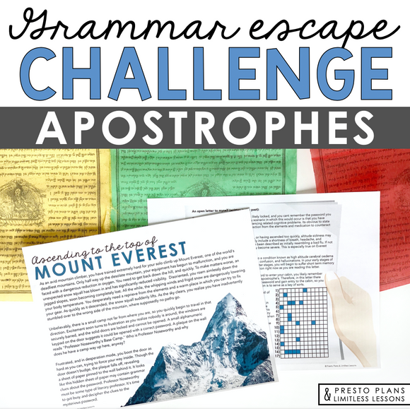 APOSTROPHES GRAMMAR ACTIVITY INTERACTIVE ESCAPE CHALLENGE