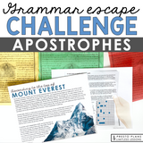 Apostrophes Punctuation Grammar Activity Escape Room Challenge, Slides, & Quiz