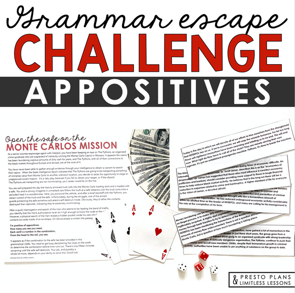 APPOSITIVES GRAMMAR ACTIVITY INTERACTIVE ESCAPE CHALLENGE