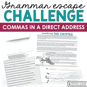 Commas in Addresses Grammar Activity Escape Room Challenge, Presentation, & Quiz
