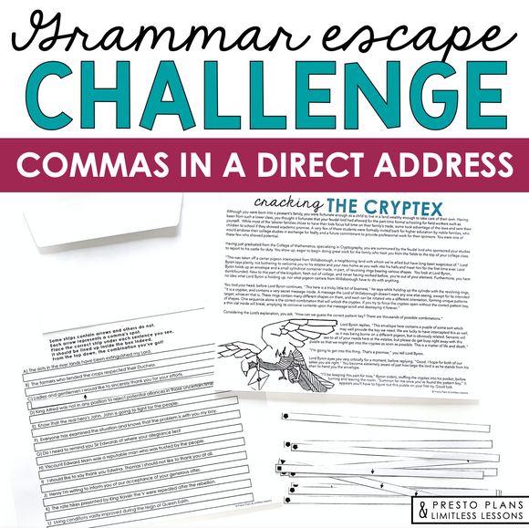 COMMAS WITH DIRECT ADDRESS GRAMMAR ACTIVITY INTERACTIVE ESCAPE CHALLENGE