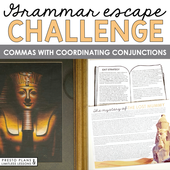 COMMAS WITH COORDINATING CONJUNCTIONS GRAMMAR ACTIVITY INTERACTIVE ESCAPE CHALLENGE