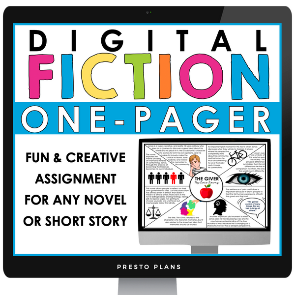 One Pager Assignment For Fiction - Activity For Any Novel or Short Story Digital