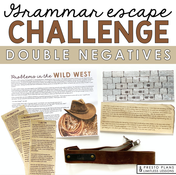 Double Negatives Grammar Activity Escape Room Challenge, Presentation, and Quiz