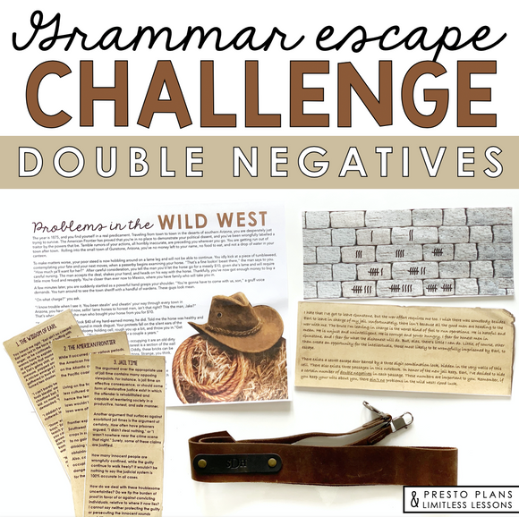 DOUBLE NEGATIVES MODIFIERS GRAMMAR ACTIVITY INTERACTIVE ESCAPE CHALLENGE