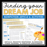 NONFICTION ARTICLE AND ACTIVITIES INFORMATIONAL TEXT: DREAM JOB