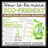 NONFICTION ARTICLE AND ACTIVITIES INFORMATIONAL TEXT: ECO-FRIENDLY LIVING