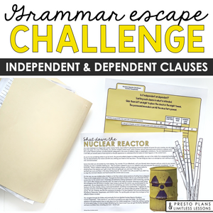 INDEPENDENT AND DEPENDENT CLAUSES GRAMMAR ACTIVITY INTERACTIVE ESCAPE CHALLENGE