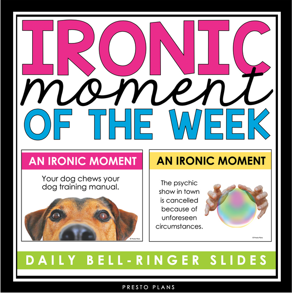 Irony Bell Ringers - Funny Situational Irony Literary Device Posters or Warm Ups