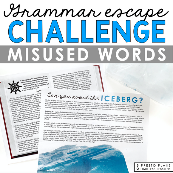 MISUSED WORDS GRAMMAR ACTIVITY INTERACTIVE ESCAPE CHALLENGE