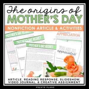 Mother's Day History Nonfiction Reading Comprehension Article and Activities