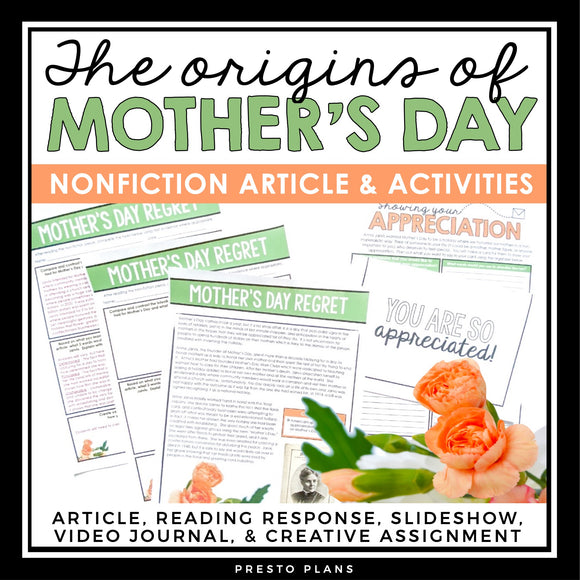 Mother's Day History Nonfiction Reading Comprehension Article and Activities