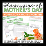 Mother's Day History Nonfiction Reading Comprehension Article and Activities