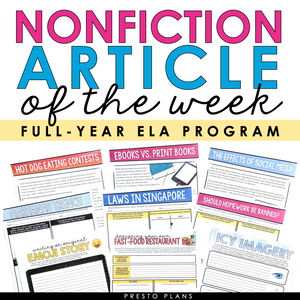 Nonfiction Article of the Week - Reading Comprehension & Analysis Activities