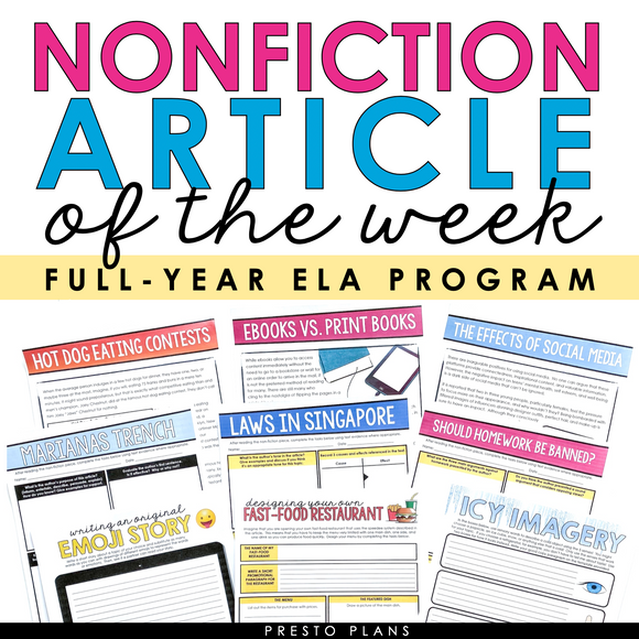 Nonfiction Article of the Week - Reading Comprehension & Analysis Activities
