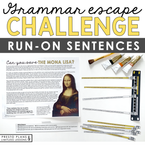 Run On Sentences Grammar Activity Escape Room Challenge, Presentation, and Quiz