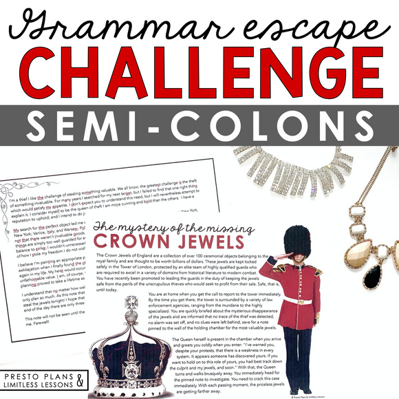 SEMI-COLONS GRAMMAR ACTIVITY INTERACTIVE ESCAPE CHALLENGE