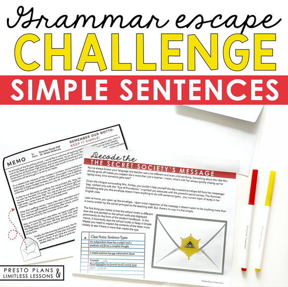 SIMPLE SENTENCES GRAMMAR ACTIVITY INTERACTIVE ESCAPE CHALLENGE