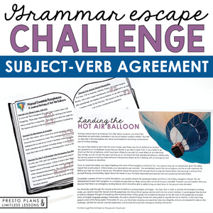Subject Verb Agreement Grammar Activity Escape Room Challenge, Slides, & Quiz