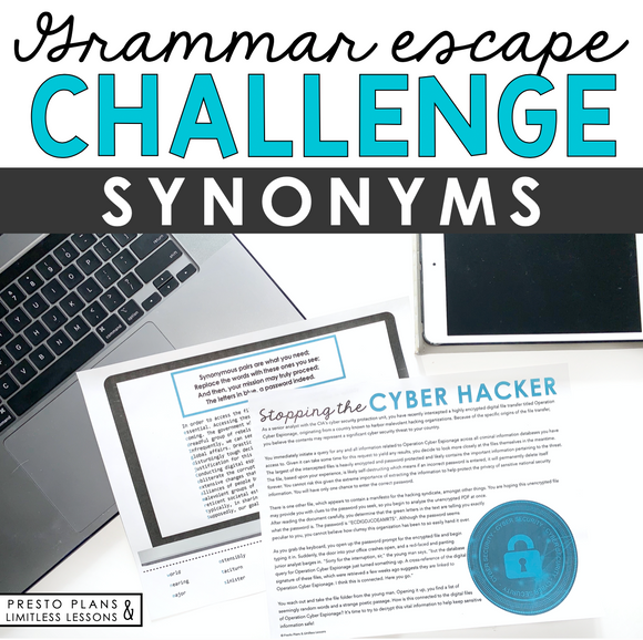 SYNONYMS GRAMMAR ACTIVITY INTERACTIVE ESCAPE CHALLENGE