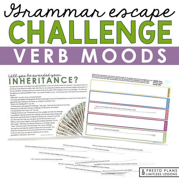 VERB MOODS GRAMMAR ACTIVITY INTERACTIVE ESCAPE CHALLENGE