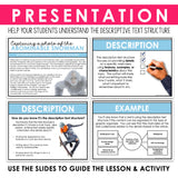 Descriptive Nonfiction Text Structure Slides & Escape Room Reading Activity