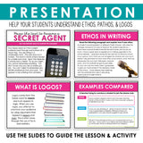 Ethos Pathos Logos Presentation Rhetorical Appeals Escape Room Reading Activity