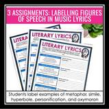 Figurative Language in Song Lyrics Assignment - Music Poetry Activity