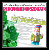 Close Reading Mystery Inference Text Evidence Activity - Who Stole the Gnome?
