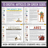 Greek Mythology Unit - Greek Gods Reading Activities, Quizzes, & Project Digital