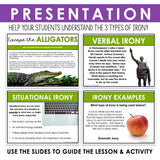 Irony Presentation & Verbal, Dramatic, Situational Escape Room Reading Activity